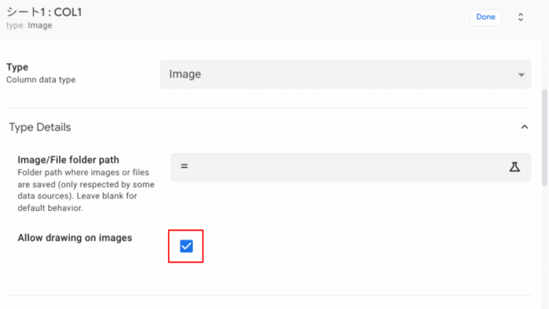 Allow drawing on imagesの設定